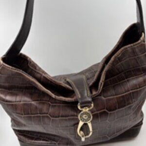 Dooney & Bourke Women's Brown Belvedere Croco Embossed Logo Lock Hobo Bag
